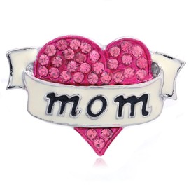 Soulbreezecollection Mother's Day Love Hot Pink Fuchsia Heart Ribbon Brooch Pin Dark Pink Rhinestone White Enamel