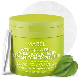 MAREE MAREE Blemish Toner Polishes - Daily Facial Radiance Toner Polish - Witch Hazel Pads Acne Face Toning - Acne Skin Care with BHA Salicylic Acid - Blemish Clearing Witch Hazel Wipes