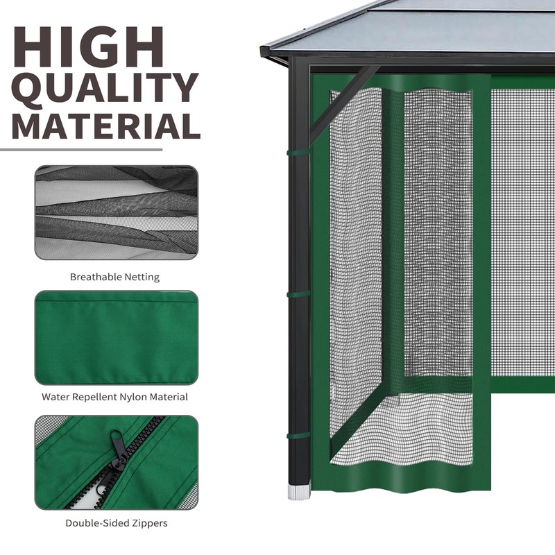 Gazebo Universal Replacement Mosquito Netting, 10'x10' Gazebo Netting Outdoor, 4-Panel