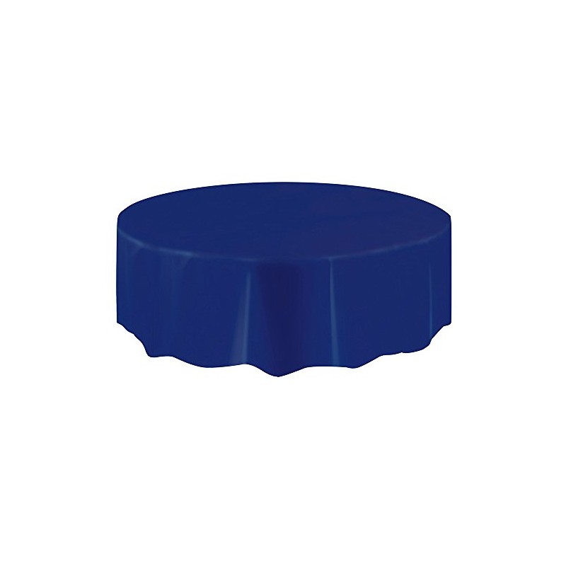 True Navy Blue Solid Round Plastic Table Cover (84") 1