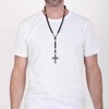 KYEYGWO Hematite Long Beaded Cross Necklace for Men Women, Catholic
