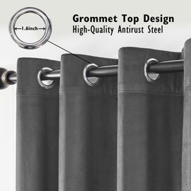 ChrisDowa Grey Velvet Curtains - 108 Inch Long, 2 Panel Set, Thermal Insulated, Room Darkening for Living Room & Bedroom