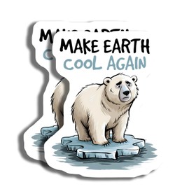 2-Pack Polar Bear Climate Stickers - Make Earth Cool Again - Environmental Awareness Decal - Eco-Friendly Stickers - 5-Inch - PLDFS06253