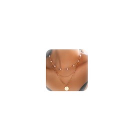 Layered Pearl Necklace for Women Multilayer Pearl Beads Chain Link Necklaces Dainty Gold Pendant Necklace Jewelry Gift for Women