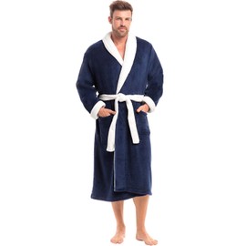 Alexander Del Rossa Mens Robe Plush, Mens Bath Robes for Men, Mens Robe Plush, Men's Bathrobes, Warm Fleece Robe Men Navy Blue with White 2XL (A0114NBW2X)