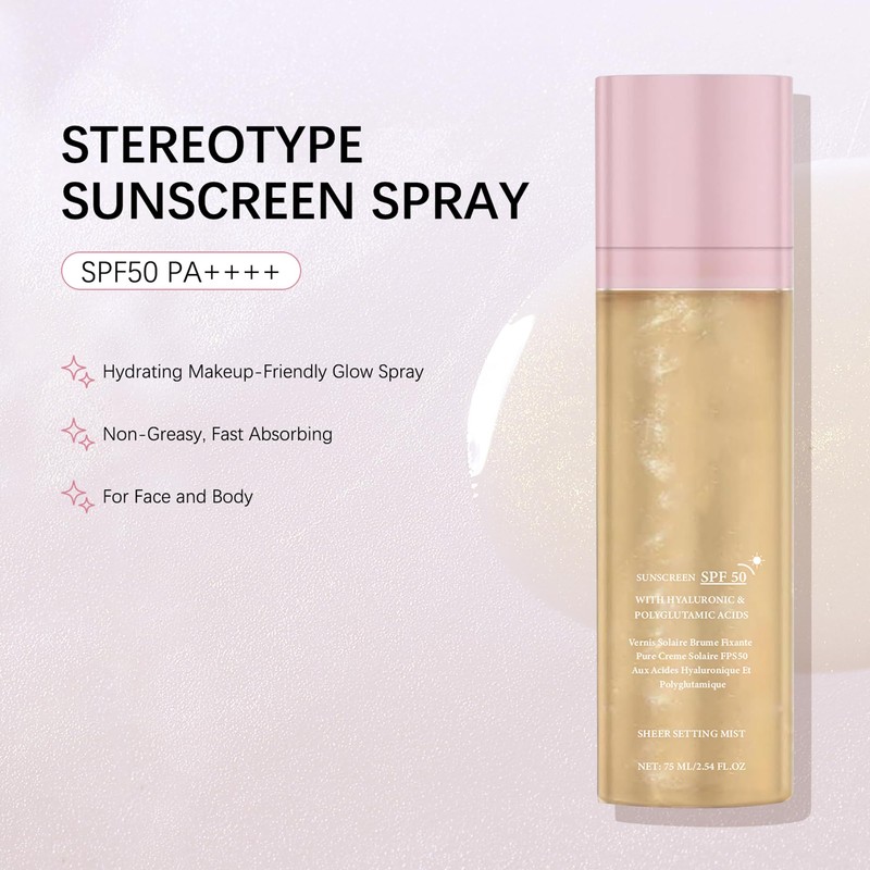 HRTTUO Sheer Setting Mist Sunscreen SPF 50 - Hydrating Shimmering