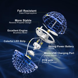 AIONSIC Juguete Volador,Pelota Volador,Flying Ball Toys con Luces LED giratorias,Orbe voladora mágico Giratorio de 360°,Girar Vuelo Juguete para niños Juguete de Interior al Aire Libre (Rosa)