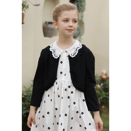 SMILING PINKER Little Girls' Long Sleeve Lace Bolero Cardigan Shrug (Black, 6-7 Years)