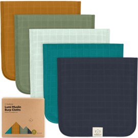 5-Pack Muslin Burp Cloths for Baby Boys, Girls - Baby Burp Cloths Neutral, Soft and Absorbent Burp Clothes, Burping Cloths for Babies, Burp Rags, Baby Girl & Boy Burp Cloth, Baby Essentials (Eclipse)