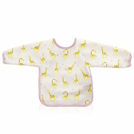 MA NASIR Baby Weaning Bib Mess Proof Eating Feeding Bib With Long Sleeves Back Fastening Wipe Clean Coverall Bib Painting Apron For Infants & Toddlers Baby Weaning Essentials Giraffe Design (1pk)