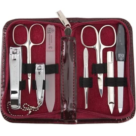 3 Swords Germany - brand quality 8 piece manicure pedicure grooming kit set with burgundy synthetic leather case - Made by 3 Swords