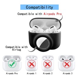 2 in 1 Protective Skin Case Compatible for Airpods Pro and Airtag Case Combo Set, Silicone GPS Tracker Cover Holder, Soft Shock-Proof Anti-Scratch Anti-Lost(Black)