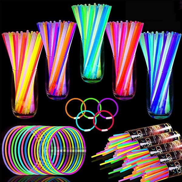 TURNMEON 500 Pack Glow Sticks Bulk Halloween Party Favors Glow In The Dark Party Supplies Glow Stick Necklaces Bracelets with Connectors 8" Glowstick Light Up Halloween Toy Party Pack