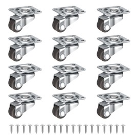 Zikenis Pack of 12 12 mm Small Furniture Castors, 360 Degree Swivel Castors, Small Castors, Silent, Transport Castors, Wheels with Screws, for Small Furniture, Table, Cabinet, Trolley, Brown