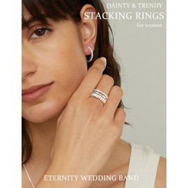 ZHESHY Stackable Gold Rings for Women Non Tarnish Dainty 14K Gold/Silver Plated Stacking Thumb Rings Cubic Zirconia Eternity Engagement Rings Wedding Band Gold Jewelry Size 10