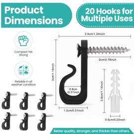 Trimming Shop Q-Hanger Schraubhaken 20 Stück mit Schraube - Rostfreie Schwerlast Außenleuchte Hängehaken für LED Lichterketten, Vogelfutterspender, Pflanzen, Windspiele