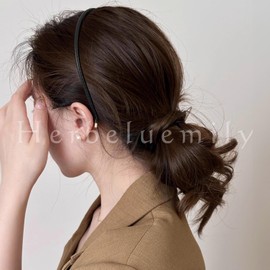 Herbeluemily Headband Hair Band, Faux Leather, Fine, Stylish, Adult, Casual, Simple, Korean Style, Black