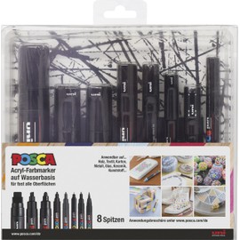 Faber-Castell 186804 Uni-Ball Posca Marker Tip Set, Black, Set of 8 with All Tip Variations