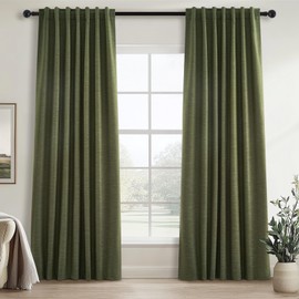 Topfinel Long Blackout Curtains 108 Inch Long 2 Panels,Noise Reducing Spring Blackout Winodw Curtains for Living Room Back Tab Pleated Look Drapes for Track System with Hooks 52x108-Loden/Olive Green