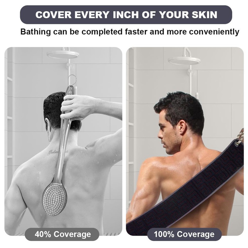 URAQT Exfoliating Back Scrubber for Shower, Back Washer with Handles,