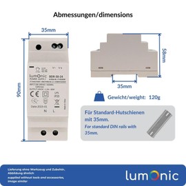 Lumonic I Power Supply DIN Rail BDR-30-24 I 24V / 36W I Input 100-240VAC I Overload Protection & Short Circuit Proof I DIN-Rail Switching Power Supply I Control Cabinet &