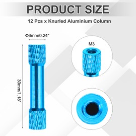 MECCANIXITY 12 Pcs M3 x 30mm Knurled Aluminum Standoff Double-Head Spacer Column for FPV Drone RC Airplane Racing Car Simracing, Light Blue