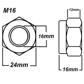 M16 Locking Nyloc Hex Nut 16mm Metal Steel Sheet Zinc Plated Nut Width 24mm Box of 6pcs