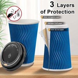 Clawsoff 100 Pack Coffee Cups with Lids 16 oz, Disposable Insulated Ripple Wall To Go Paper Coffee Cups for Hot/Cold Drinks Office Home Shop Event (Navy)