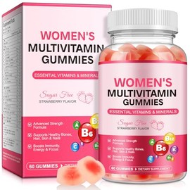 Multivitamin Gummibärchen 60p, Multivitamin Gummies für Frauen - 20+ Vitamine & Eisen/Zink/Biotin - Zuckerfrei Vegan (Erdbeergeschmack) - Für Haut, Immunsystem & Energie