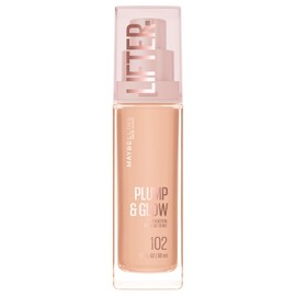 Maybelline Lifter Plump & Glow Foundation, Liquid Foundation with 2% Niacinamide + Hyaluronic Acid, Plumping and Brightening Face Makeup, 102, 1 Count