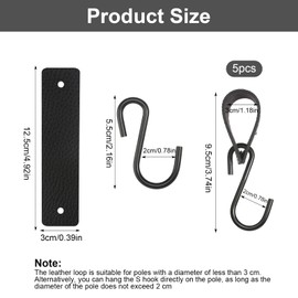 CAINCAY S Hooks with Leather Loop, 5 Pcs S Shaped Hooks Hanging Hooks Hangers Coat Hooks Camping Hooks Multifunctional Hooks for Clothes Rail Wardrobe Kitchen Bathroom