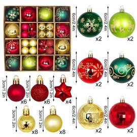 KBIBCK Christmas Baubles, Pack of 44 Plastic Christmas Tree Baubles, Tree Decorations Christmas, Indoor and Outdoor, Mini Plastic Shatterproof Small Balls with Hanging Eyelet for Christmas Tree