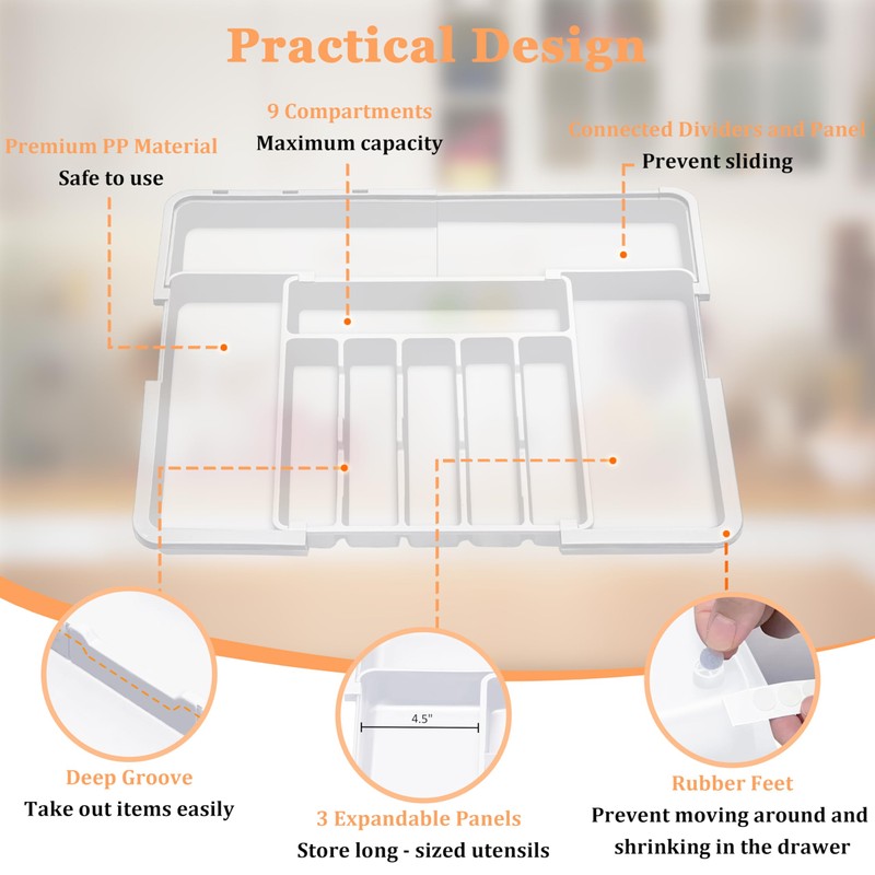 Spaclear Large Silverware Drawer Organizer Expandable Kitchen Utensil Organizer BPA