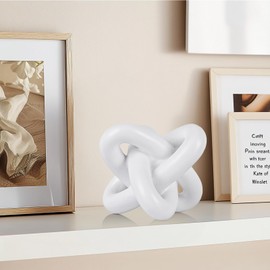 DOVDOV White Rope Knot Statue, Three Rope Knots Sculpture Home Decor Decorative Ornament, White Home Decor for Rustic Style Coffee Table Living Room Dining Room Table entryway Shelves Small Decor.
