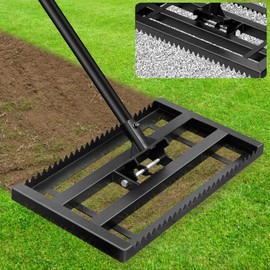 Lawn Leveling Rake-17''x10 Heavy Duty Leveler Reinforced Landscape Tool, Steel Lawn Rake with Serrated Edge & Smooth Plate for Level Soil Compost Sand Grass Dirt Yard Garden 6.5FT Adjustable Handle