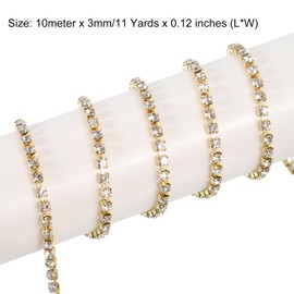MECCANIXITY 11 Yard 3mm Crystal Rhinestone Diamond Close Chain Trim Trimming Claw Cup Chain for Sewing, Crafts, DIY Jewelry Wedding Gold White