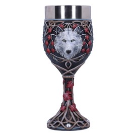 Nemesis Now Lisa Parker Guardian of The Fall White Autumn Wolf Goblet, Stainless Steel, White, 1 Count (Pack of 1)