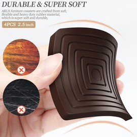 Furniture Coasters Caster Cups Rubber 2.5 inch Square no Slip Pads Furniture Leg Protectors-for Hardwood Floors (4, Square Brown)
