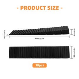 Pack of 30 plastic wheel chocks, black, cuttable furniture compensation wedges with non-slip design, for tables, chairs, cupboards and doors, including base plates and integrated predetermined breaking points