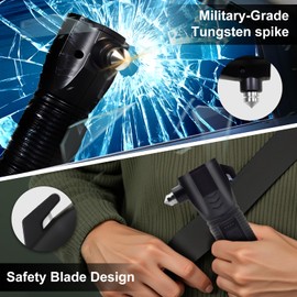 GEEBONFLUGENS Black Emergency Car Flashlight - 2000 Lumen Dual Light 4-Level Battery Indicator Window Breaker & Seatbelt Cutter USB Rechargeable Ultra-Light 108g Car Emergency Tool