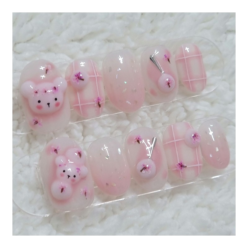 Cherry Blossom Gomdango Handmade Nail Tip Temperature Change - Short