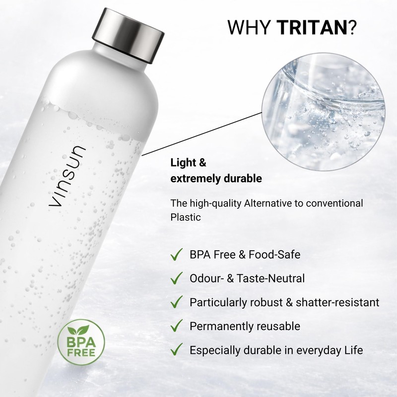VINSUN Water Bottle 1L, Leak-proof Water Flask, BPA free, Reusable,
