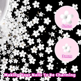 1000 Pcs White Acrylic Mix Sizes 3D Flower Nail Charms Tiny Blossom Flower Nail Art Charms for Manicure DIY Crafts Jewel Accessories