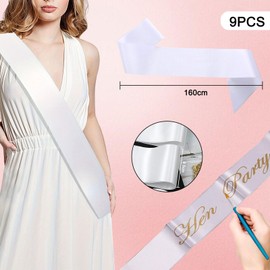 Lowats White Sash 9 Pieces Empty Sash DIY Plain Satin Sash Plain Sashes White Fabric Sashes Blank Satin Sashes Sash Print Decorative Sash Bride for Birthday Wedding