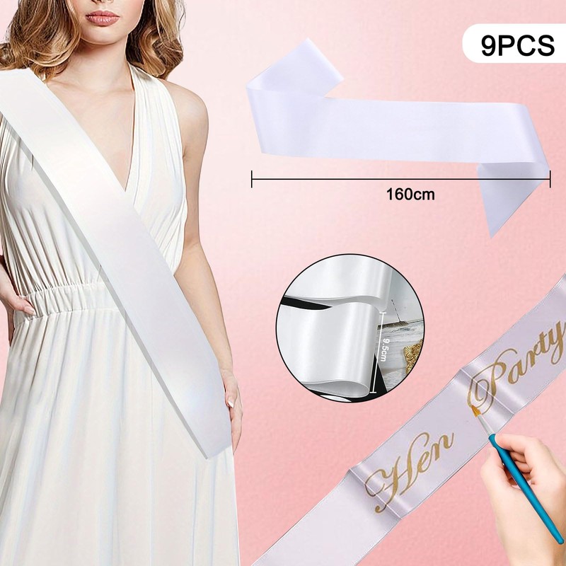 Lowats White Sash 9 Pieces Empty Sash DIY Plain Satin