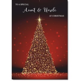 doodlecards Aunt and Uncle Christmas Card Red Christmas Tree Medium Size Christmas Card for Aunt & Uncle with Plain Envelope