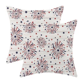 GOLIANDA 4th of July Pillow Covers 20x20 Set of 2, Firework Red Blue Stars Decor Patriotic Throw Pillows Independence Memorial Day Pillowcase Outdoor Decorations Farmhouse Cushion Case for Couch Home