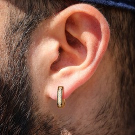 KRKC&CO Hoop Earrings for Men, S925 Sterling Silver,14K Gold/White Gold Plating, Hypoallergenic Earrings, Curved Face Hip Hop Street-wear Rapper Earrings for Boys