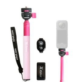 XShot Extendable Selfie Stick Monopod Pole with Matching Comfortable Silicon Grip and Removable Wireless Bluetooth Remote - Pink AX1085
