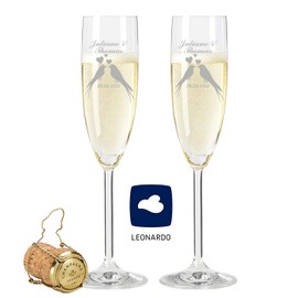 GRAVURZEILE Leonardo Sektgläser - Wedding Bird Design - graviert mit Wunschnamen & Datum - Geschenk zur Hochzeit, Verlobung & Jahrestag - Originelles Geburtstagsgeschenk